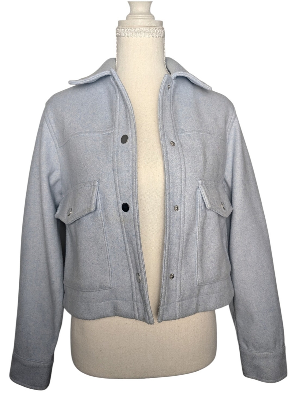 Zara Light Blue Utility Wool-Blend Jacket